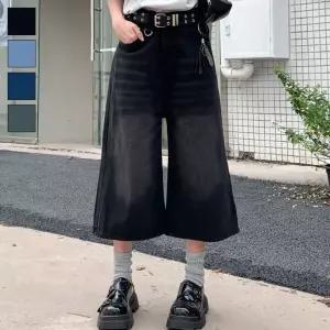 LDN-20250252청바지 7부 흑청반 데님팬츠 빈티지 블랙