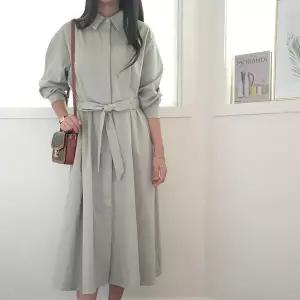 [보리보리/보리맘]트렌치 셔츠 롱원피스 벨트 허리 끈 원피스 봄 가을 긴팔 임부복 Kn031