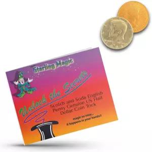 테드의 스털링 매직 스카치 앤 소다 잉글리시 페니 정품 미국 반 달러 동전 트릭(영국 카리브해)