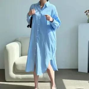 [에이치플러스몰]여성 오버핏 빅사이즈 임부복 무지 롱 셔츠 원피스