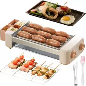 3 in 1 전기 핫도그 롤러 (6 롤러) 실내 그릴 무연 탈착식 논스틱 요리 접시 및 랙 청소가 용이한 바비큐