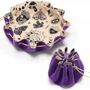 롤링 퍼플 드로스트링 백과 백 DND 펠트 주사위 트레이 - RPG 플레이어 테이블탑 게이머 소형 액세서리