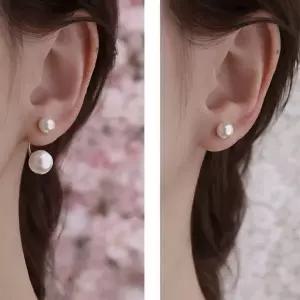 [골드스마일]더블 진주 귀걸이 투웨이 착용 드롭 이어링 연출