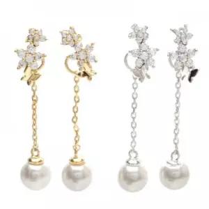 큐빅지르코니아 핵진주 꽃 투웨이귀걸이