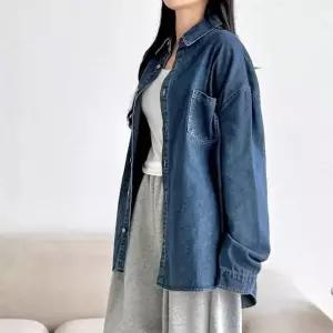 남녀공용 청 남방 오버핏 포켓 카라 커플 데님 셔츠 남자체크셔츠