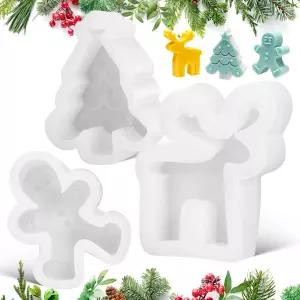 앙고리 3PCS 크리스마스 실리콘 몰드 트리 진저브레드 맨 순록 양초 만들기 DIY 베이킹 비누 퐁당 홀리데이