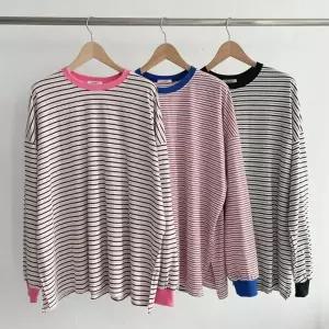 [다잇템] 여성 색상 링거넥 단가라 트임 빅사이즈 벌룬 콘트라스트 티셔츠