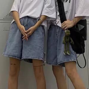 여성 베이직 디자인 허리 뒷밴딩 편한 밴딩 반바지데님팬츠 여름 와이드 캐주얼 한강 나들이 코디 개강패션