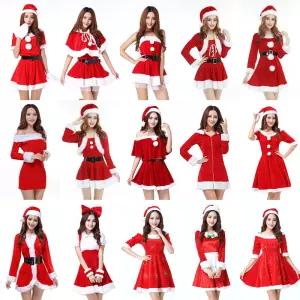 여성 산타클로스 원피스 벨벳 연주 파티 레드 긴팔 크리스마스 빈티지 공연 연말룩 레이어링