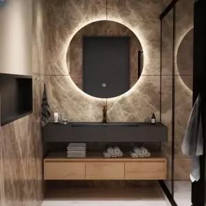 욕실 하부장 언더볼 벽걸이 원형 매립형 수납장 건식 세트 세라믹 실버 거울 세면대스마트