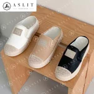 [애슬릿][애슬릿]여성 뮬 운동화 소 가죽 단화 슬립온 블로퍼 발 편한