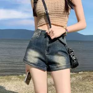 청 여자 빈티지 핫팬츠 반바지 A라인 일자 힙업 하이웨스트 청반바지 스판 CH1