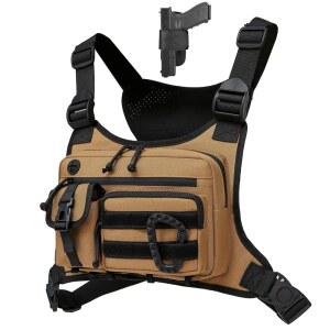 Muserise 남성 및 여성용 야외 체스트 리그, 백, 팩 EDC 위한 스포츠 운동용 전술 카키, 조끼, 달리기, 사이클링을