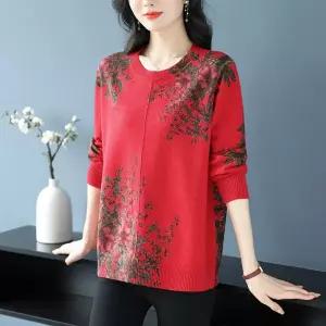 여친 이너 심플하지만 세련된룩 라운드넥티 플라워 추동 엄마룩 빅사이즈 배 덮개 상의 루즈 MODU4