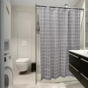 중 그레이 체크 샤워 커튼