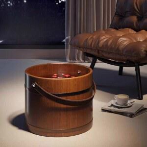 족욕통 원목 가정용 습식 발마사지 수족 대야 호두색 덮개 족욕 이동식 편백