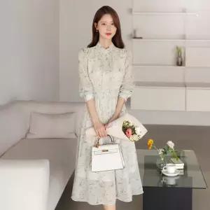 [시크라인] 아체나 쉬폰 플라워패턴 롱 원피스