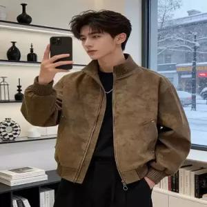 브라운 빈티지 봄가을 재킷 메일라드 남자항공점퍼 숏 코트 가죽 하이넥 ible3