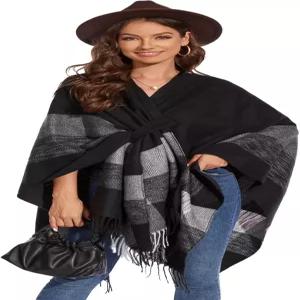 여성용 콜로니발 숄 랩 우아한 니트 케이프 오픈 프론트 폰초 스카프 담요 가디건 코트 가을과 겨울용