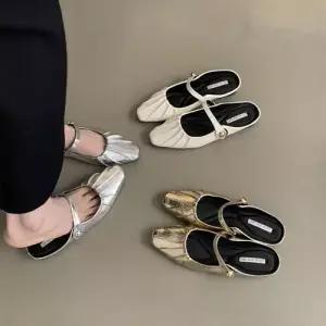 여성용 여름 신발 추천 슬리퍼 실버 단화 플랫 봄가을 반 뮬 낮은굽 샌들 슈즈 M스포3