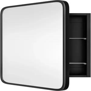 16.5 x24 블랙 메탈 프레임 곡면 거울이 있는 AGDUL 빈티지 스타일 욕실 우드 캐비닛 오목한 약장 벽 또는