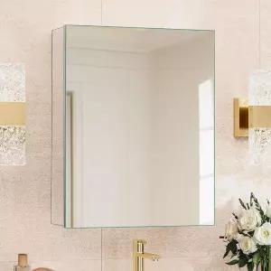 하비우비우 20 x 26 인치 약장 거울 조절 가능한 선반이 있는 욕실 캐비닛 욕실용 알루미늄 실버 오목 또는