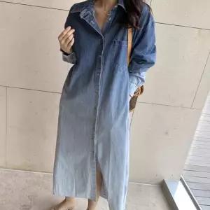 비욘드라이프J CUG 루즈핏 워싱 투톤 청 롱원피스