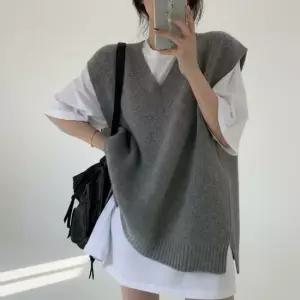 여성용 가을겨울 브이넥 루즈핏 니트 조끼