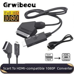 1080P SCART-HDMI 호환 변환기 케이블 남성-남성 SCART 입력-HDMI 출력HDTV 스카이 박스 플매트 카펫 러그
