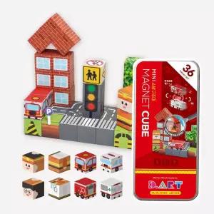 디아트 미니 마그넷 큐브 소방차 병원차 자석 블록 36피스 휴대용 틴케이스 세트