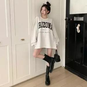 [하프클럽/다잇템]여자 롱기장 면혼방 박시핏 U넥 맨투맨