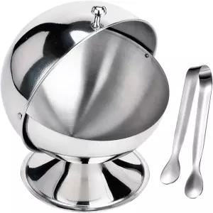 롤탑 스테인리스 스틸 구형 캔디 볼 설탕 용기 4.3인치 슈가 통 클립이 있는 주방 커피 바 음료 가정용