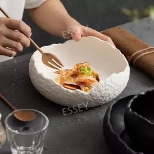 화이트 음식점 깨진 도자기 알 깊은 식당 국물 샐러드 그릇 모양 요리 원형 접시 디저트 블랙