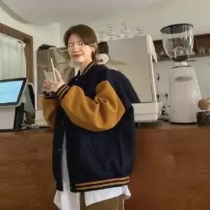 |CCJ6CEA|여성 오버사이즈 캐주얼 기모 배색 일상 야구 점퍼