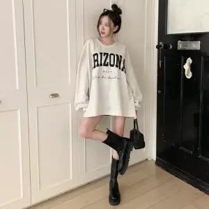 [다잇템] 여자 박시핏 면혼방 U넥 롱기장 맨투맨