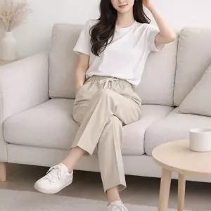 [모든GO]여름 세미일자 밴딩바지 스트링 데일리룩 슬랙스 린넨 마 느낌 팬츠