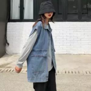 |CCJ6D19|여성 캐주얼 오버사이즈 데님 레이어드 조끼 데일리 패션