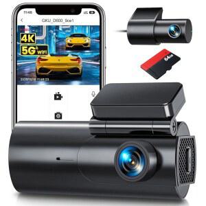 64GB SD 카드 5GHz WiFi 앱 제어 야간 시야 주차 모드 G센서 루프 녹화 WDR 170 광각 차량용 GKU 대시 캠 전후면 카메라