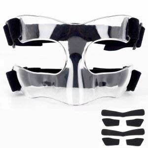 Fenduoer 스포츠용 코 가드, 부러진 코, 조절 가능한 안면 마스크, 폼 패딩 포함, 남성 및 여성용, 성인, 농구, 야구, 축구, 소프트볼 페이스 가드(투명 하프 페이스)