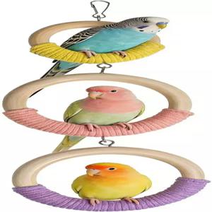 케이지 코카티를 위한 3링 버드 나무 그네 클라이밍 장난감 씹을 수 있는 면 로프 퍼치 앵무새 사랑하는