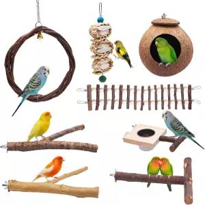 천연 쓰촨 고추 새장 농어는 쿠레 코카티엘 버지에 적합하며 장난감 새 그네 모이통 8피스 나무 농어