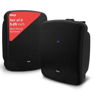 Pyle 13cm(5.25인치) 양방향 야외 방수 장착 가능한 무선 블루투스 듀얼 스피커, 튼튼한 그릴 캐비닛 인클로저, 블랙 (2팩)