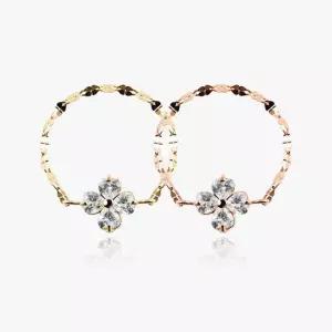 14K 코튼 플라워 큐빅 클로버 체인 금 반지