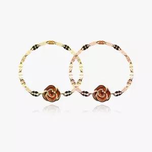 14K 쉐리 클로버 로즈 플라워 체인 금 반지