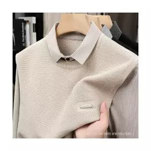 남자 칼라넥 가을 니트 풀오버 스트라이프 페이크 투피스 터틀넥 캐주얼 맨투맨 원픽3
