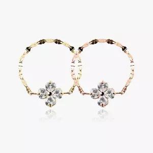 [엘렌쥬얼리]14K 코튼 플라워 큐빅 클로버 체인 금 반지