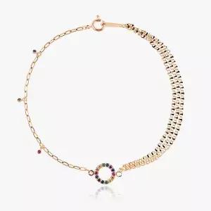 [엘렌쥬얼리]14K 블룸 큐빅 링 스타일 레이어드 체인 금 팔찌