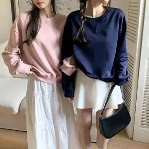 [옷자락]여자 루즈핏 베이직 데일리 세미크롭 맨투맨