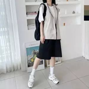 여자 오버핏 고프코어 후드 조끼 바람막이 카고 반바지 세트