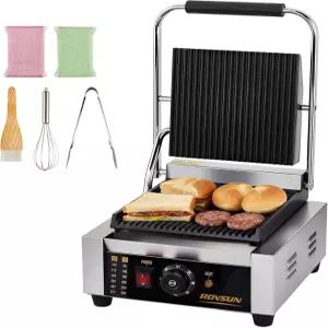 ROVSUN 811 상업용 파니니 프레스 그릴 온도 122°F~572°F 조절 가능한 1800W 스테인리스 스틸 전기